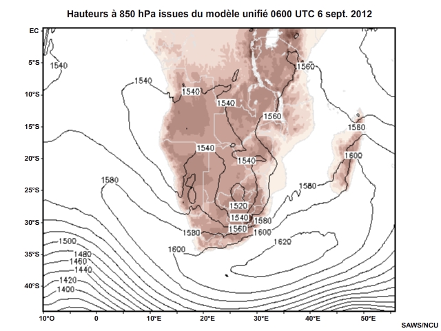 Animation montrant l'analyse des hauteurs  850 hPa, 6 sept. 2012, 0600  1500UTC