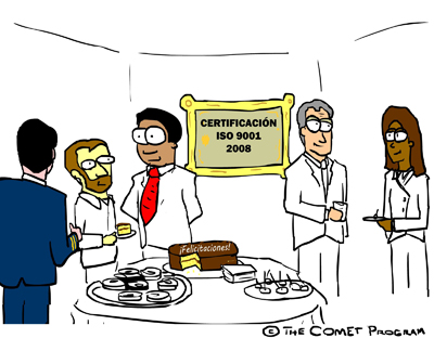 Ilustración de la celebración por haber obtenido la certificación ISO.