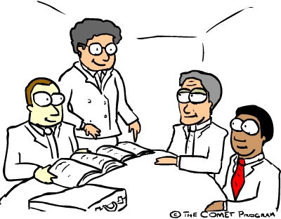 Ilustración de una reunión del director general y el director de calidad con los auditores externos.