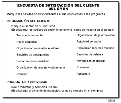 Parte de un ejemplo de una encuesta incluida en la Guía de gestión de la calidad de la OMM