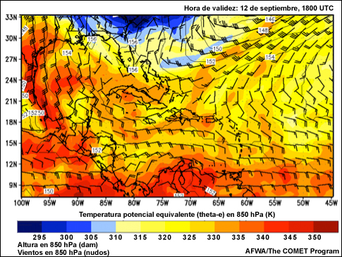 Producto Theta-e del modelo WRF para el Caribe.