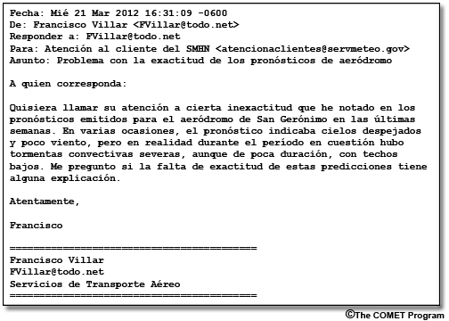 Falso e-mail con queja de un cliente.