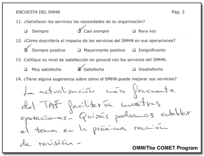 Ejemplo de un formulario con la opinión de un cliente obtenido por un SMHN