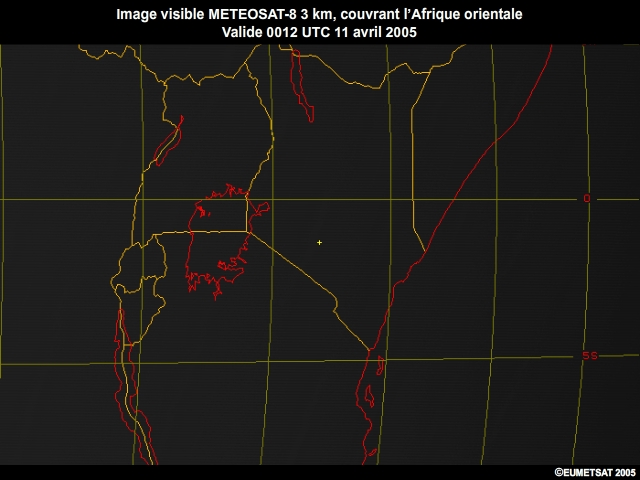 Images visibles EUMETSAT 3km,  intervalles de 15min, de 0012  1542UTC, le 11 avril 2005, Afrique orientale.