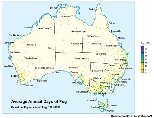 Frequency of fog formation in Australia