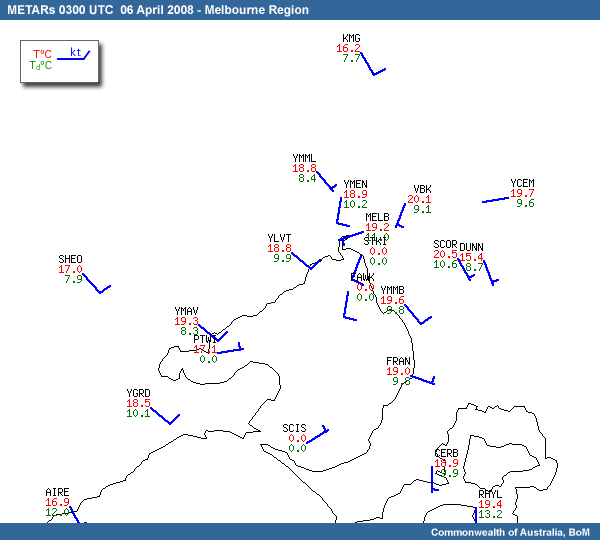 Surface observations at 03UTC 06 April 2008