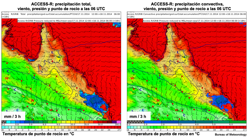 Modelo ACCESS-R: precipitación convectiva a las 06 UTC