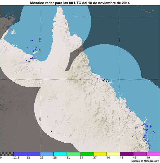 Mosaico radar, 00 UTC del 18 de noviembre de 2014