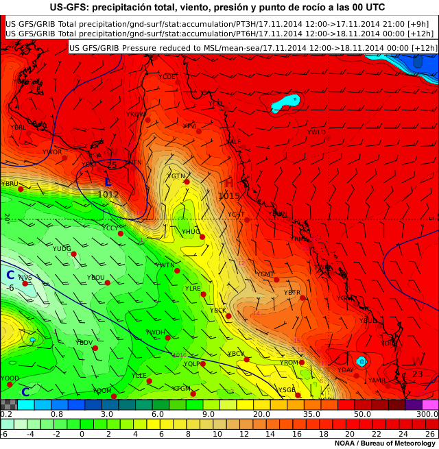 Modelo GFS (EE.UU.): precipitación a las 00 UTC