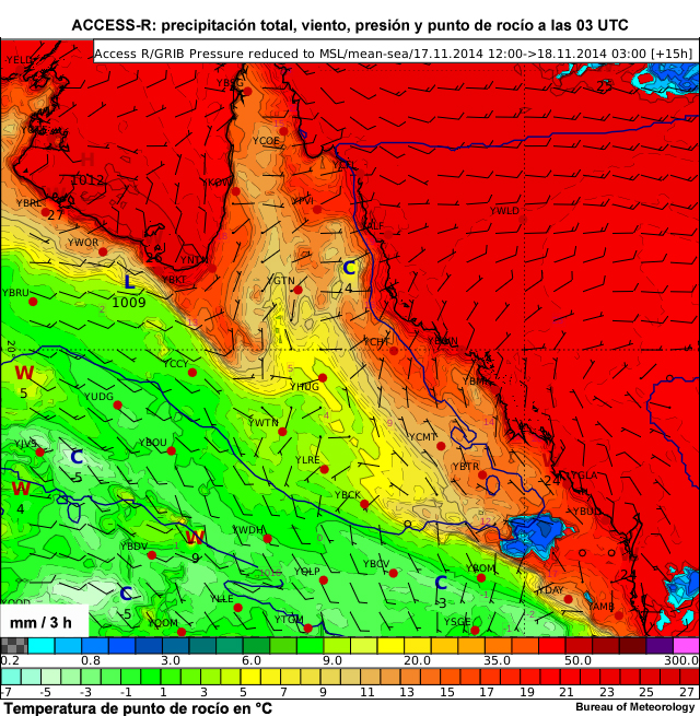 ACCESS-R: precipitaciones a las 03 UTC