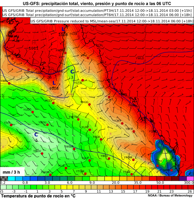 US-GFS: precipitaciones a las 06 UTC