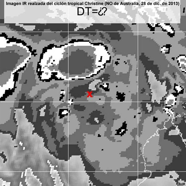 imagen IR realzada del ciclón tropical Christine (noroeste de Australia, 1032 UTC del 28 de diciembre de 2013)