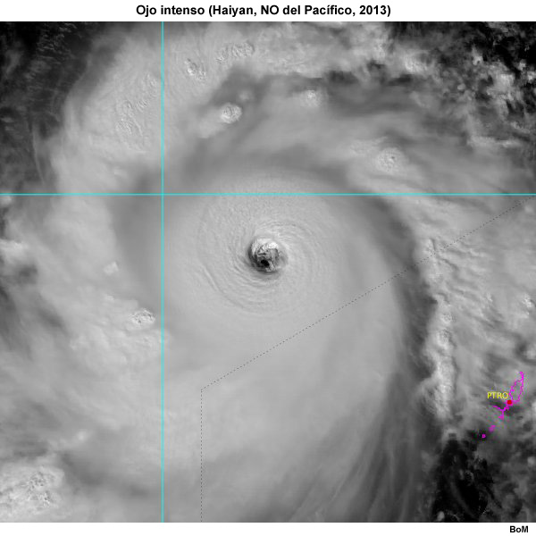 Imagen visible del ojo bien definido de Haiyan, noroeste del Pacífico, 2013