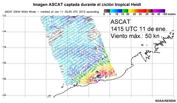 Imagen ASCAT captada durante el ciclón tropical Heidi