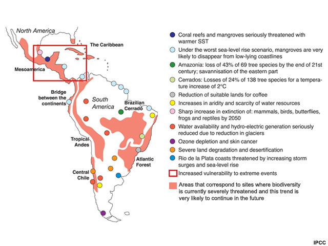 Regional map of climate change impacts in Mesoamerica and South America Regional map of climate change impacts in Mesoamerica and South America