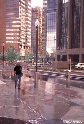 Person walking in rain with umbrella Person walking in rain with umbrella