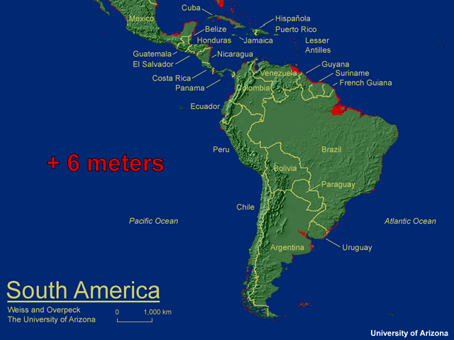 Inundation in South America from various levels of sea-level rise. Inundation in South America from various levels of sea-level rise.