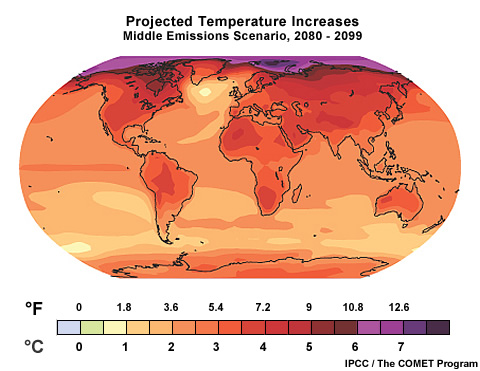 Middle emissions projection of global temperature, 2080-2099 Middle emissions projection of global temperature, 2080-2099
