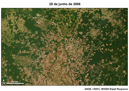 Imagem de satélite do desmatamento no Mato Grosso, 28 junho de 2006 Imagem de satélite do desmatamento no Mato Grosso, 28 junho de 2006