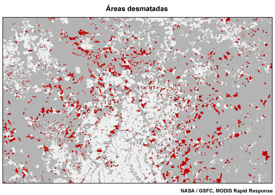 Imagem de satélite do desmatamento no Mato Grosso, Brasil, 2002 y 2006 Imagem de satélite do desmatamento no Mato Grosso, Brasil, 2002 y 2006