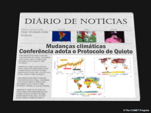 Um jornal com a manchete Conferência adota o Protocolo de Quioto Um jornal com a manchete Conferência adota o Protocolo de Quioto