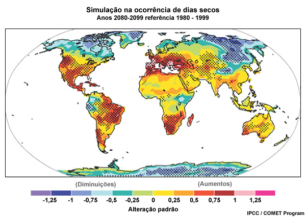 Projeção no número de dias secos (IPCC) Projeção no número de dias secos (IPCC)