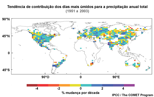 Tendência de contribuição dos dias mais úmidos a precipitação anual total (1951 a 2003) Tendência de contribuição dos dias mais úmidos a precipitação anual total (1951 a 2003)