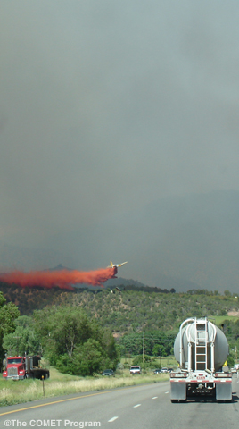 plane fling over forest fire