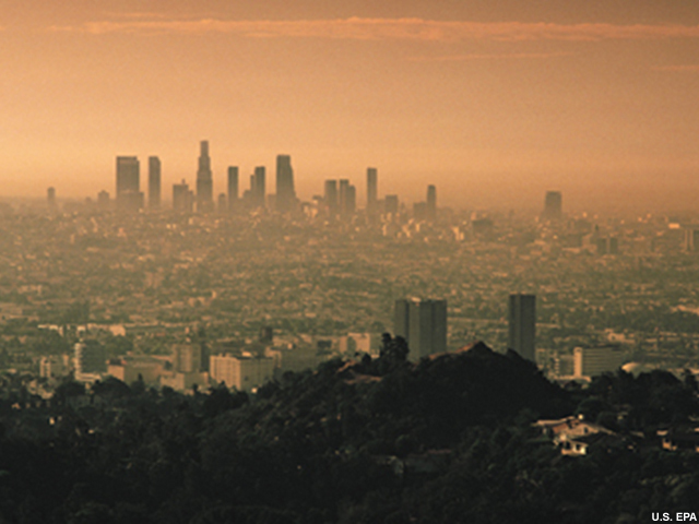 City skyline with smog