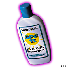 Bottle of SPF 15 sunscreen