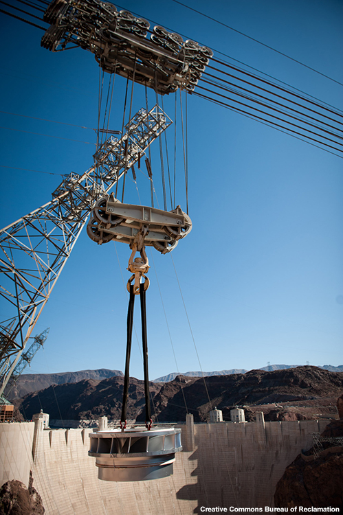 New turbine being installed to power plant at Hoover dam. 