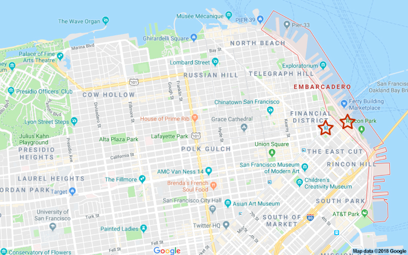 Sea Level Change, google map of San Francisco, with mark up