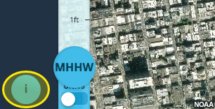 Sea Level Change, screenshot of NOAA’s Sea Level Rise Viewer's information button.