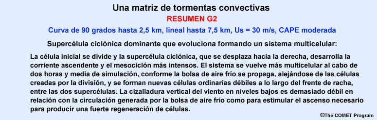 Descripción del tipo de tormenta y comportamiento en entorno G2 de la lección Una matriz de tormentas convectivas de COMET