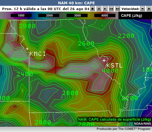 Pronóstico NAM de CAPE en la capa de mezcla