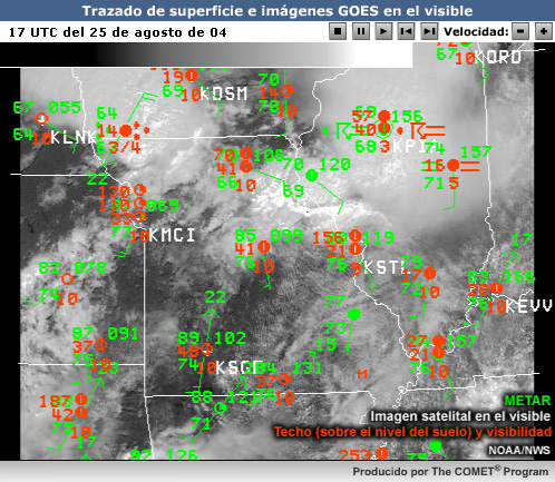 Imagen de datos satelitales con observaciones de superficie