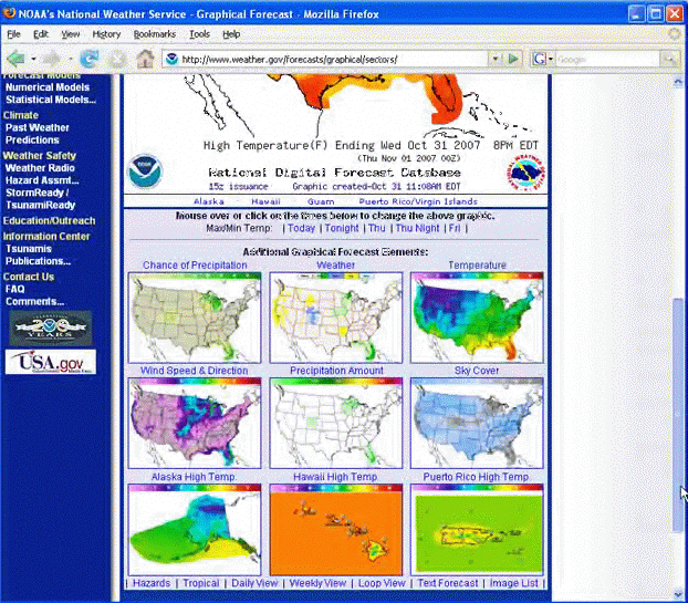 Screen grab of bottom of graphical forecast page from www.weather.gov