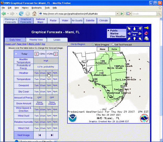 Local view of graphical forecast page from www.weather.gov