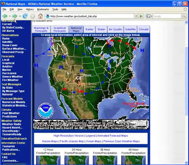 National Maps page from www.weather.gov