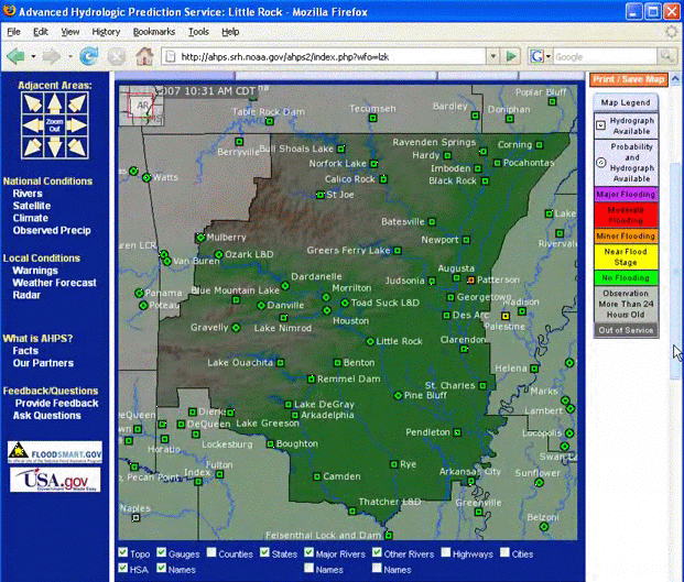 Regional view of water page from www.weather.gov
