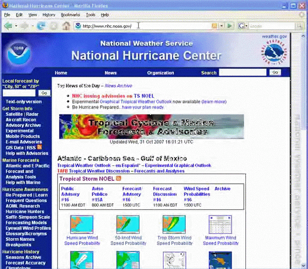 Screen grab of National Hurricane Center's website