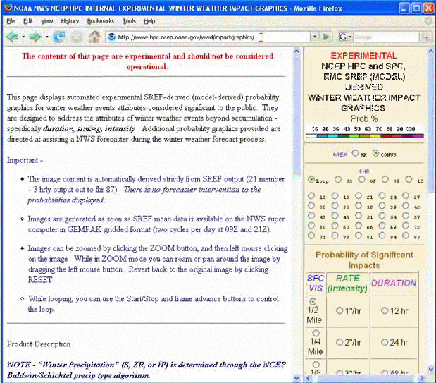 Screen grab of WPC's experimental winter weather impact graphics website