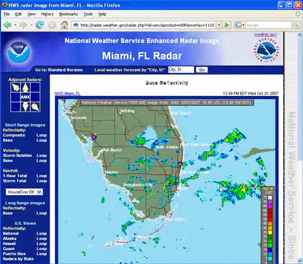 Screen Grab of Miami radar page on www.weather.gov
