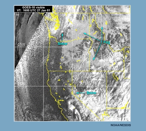 Satellite image loop showing snow and fog