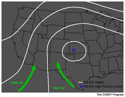 This image shows a typical weather pattern associated with the breakdown of an upper-level ridge in the Southwest.
