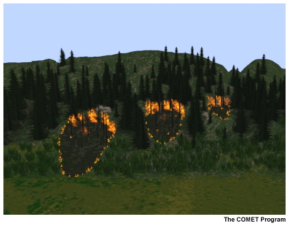 This image shows relative sizes of fires that start at higher or lower points on a hillside.