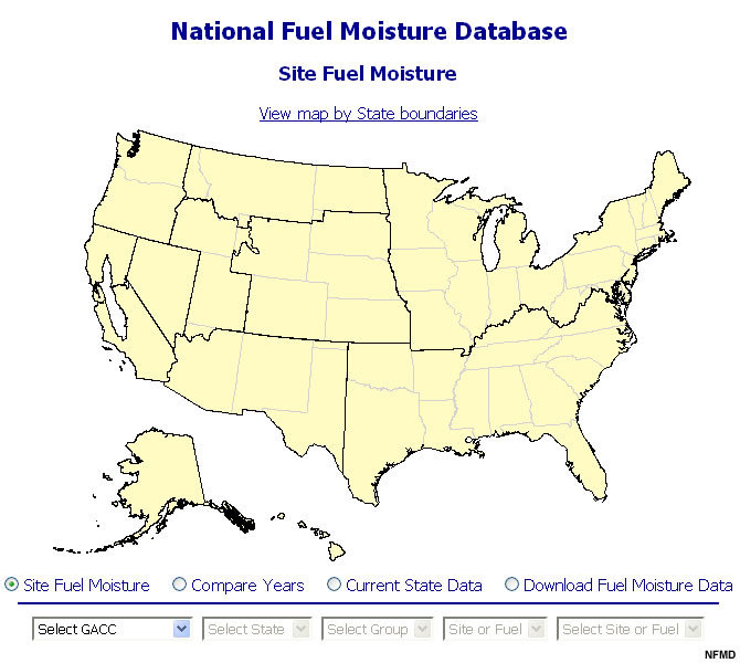 Página principal de la base de datos nacional de humedad de combustibles (National Fuel Moisture Database, NFMD)