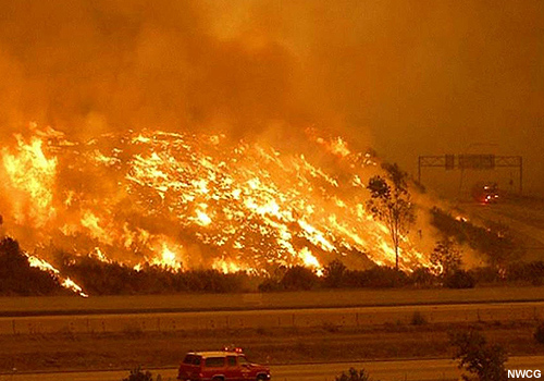 Un fuego intenso arde en una ladera