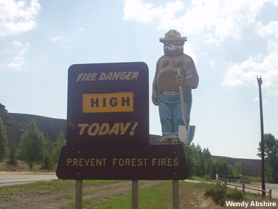 Foto de cartel de peligro de incendios con el Oso Smokey