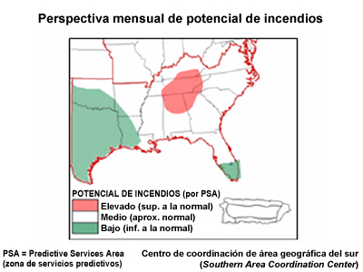 Pantallazo de una perspectiva mensual de potencial de incendios de un GACC